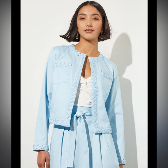 Ming Wang Jackets & Blazers - Ming Wang Blue Braided Trim Structured Blazer 1X Plus Size Workwear Jacket NWT